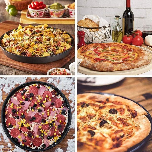 S-TROUBLE 9/10/11/12-Inch Non-Stick Pizza Pan Carbon Steel Pizza Oven Tray Shallow Round Pizza Plate Pan Roasting Tin Baking Tools Bakeware