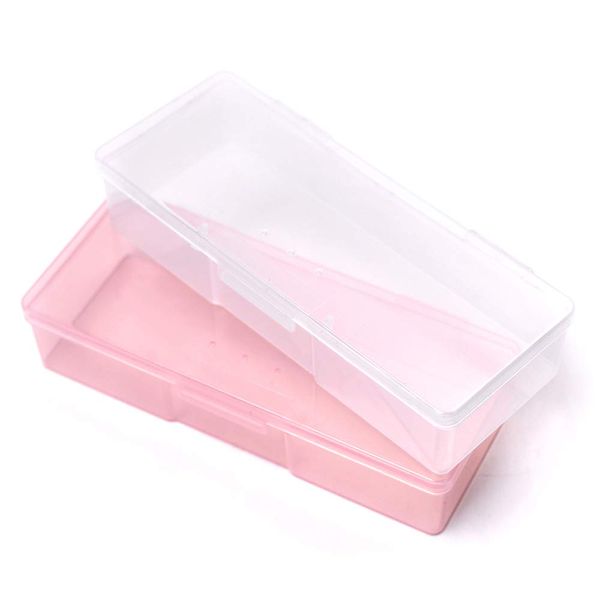 KADS Plastic Transparent Empty Nail Storage Box Manicure Equipment Decoration Tools Case (PINK)