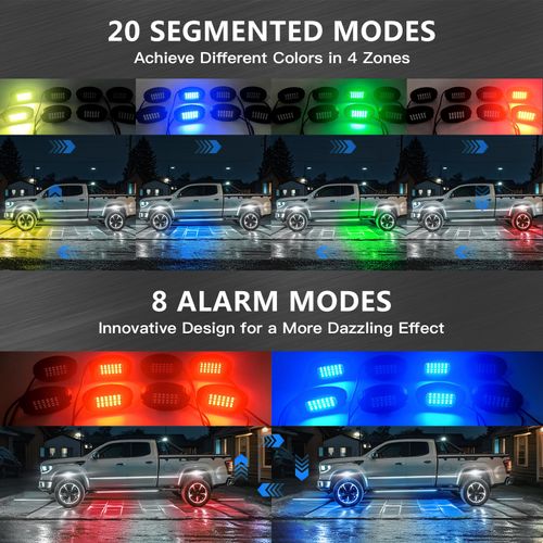4 Pods Metal Rock Lights, Waterproof Aluminum Neon Underglow Kit with APP RF Remote Control, Underglow pods Lights for ATV UTV SXS RZR Car Golf cart Trucks Trailer Off Road SUV