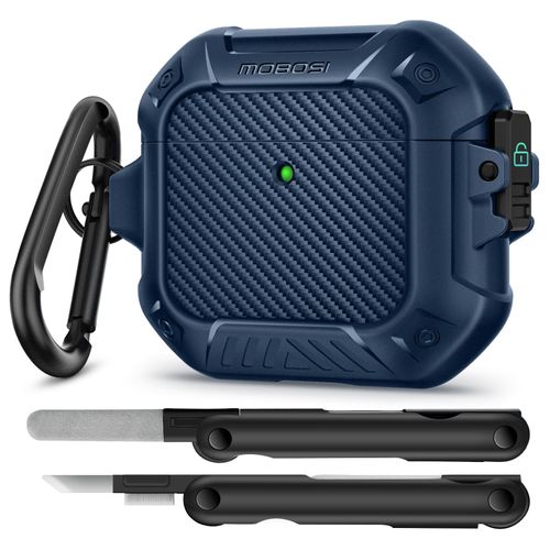 MOBOSI for AirPods 4 Case with Cleaner Kit, Compatible with AirPods 4th Generation Case Cover (2024) with Secure Lock & Keychain, Powerful Drop Protection, Shockproof Protective Hard Shell, Blue