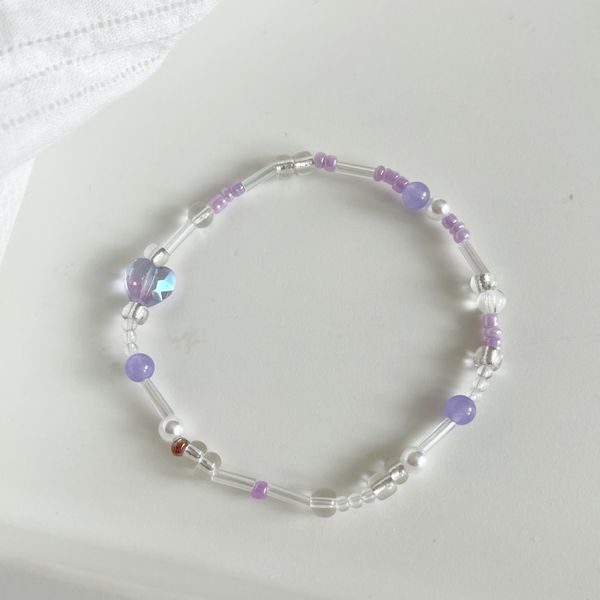 [Free Shipping] Pastel Purple Pearl Heart Bracelet Bead Bracelet