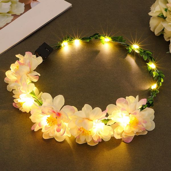 Fashband Flower Crown Headbands Light up Wreath Garland Headband Glow Hair Accessories Party Headdress for Women and Girls (Purple)