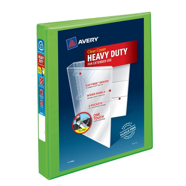 Avery Heavy-Duty View 3 Ring Binder, 1" One-Touch EZD Rings, 1 Chartreuse Binder (79770)