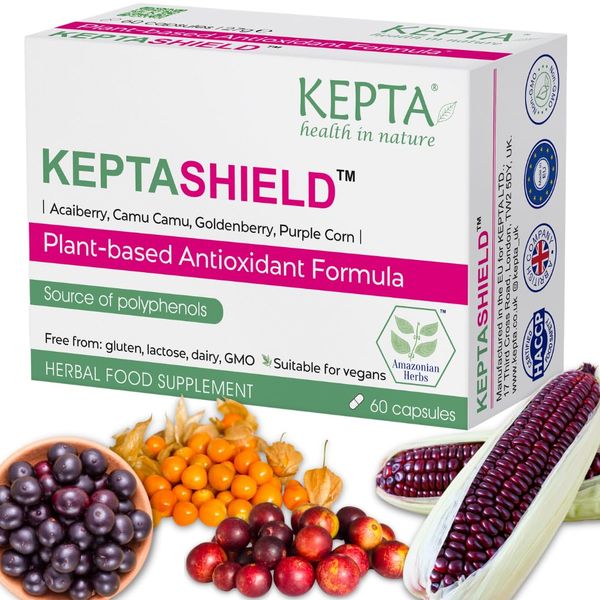 KEPTASHIELD Acai Berry, Camu-Camu, Goldenberry (Inca Berry), Purple Corn - Skin & Eye Health, Antioxidant & Anti-Inflammatory, Immune Support - Herbal Supplement – 60 Vegan Capsules