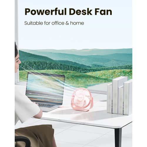 Gaiatop USB Desk Fan, 3 Speeds Strong Airflow, 5.5 Inch Portable 90° Rotate Quiet Cooling, Small Personal Table Fans for Bedroom Home Office Travel Pink
