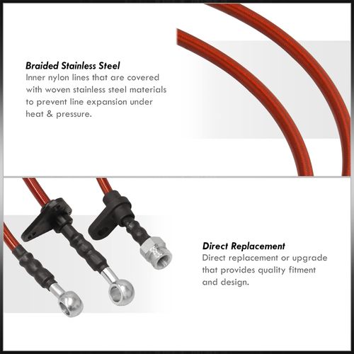 AJP Distributors Red Stainless Steel Braided Oil Disc Brake Lines Hoses Cables Kit 4PC Front & Rear Set Compatible/Replacement For Prelude BA3 BA4 BA5 BA7 B20A B21A JDM 1988 1989 1990 1991 88 89 90 91