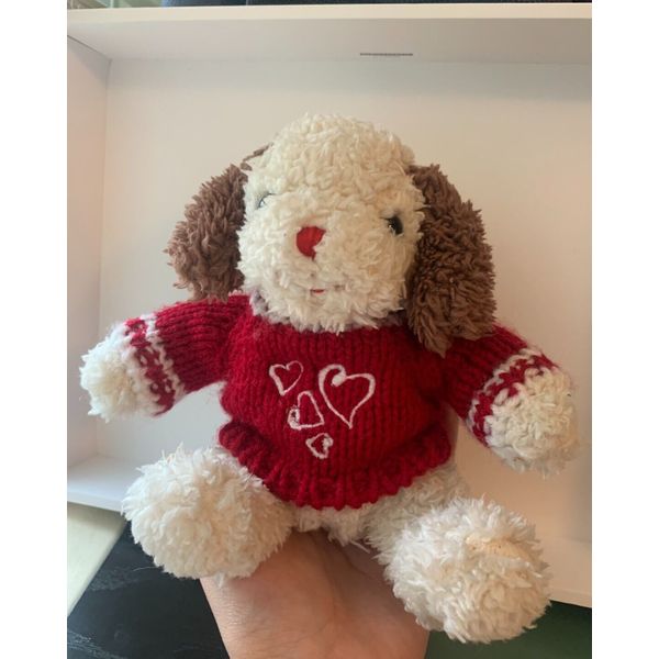 Dan Dee  Valentines Dog with Red Heart knit sweater Plush Stuffed Animal Toy