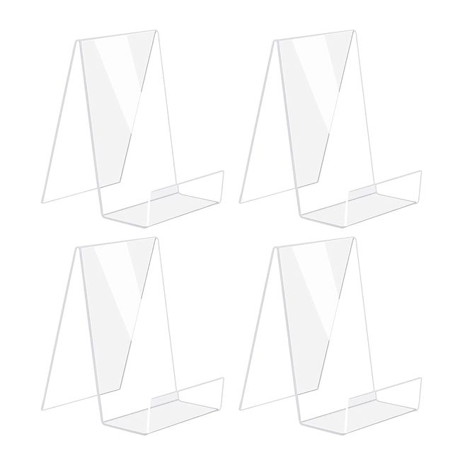 4 Pcs Acrylic Pedestal Display Stand Card Stand Sign Holder Stand Transparent Acrylic Phone Leaflet Book Menu Poster Brochure Magazine Table Sign Display Stand Tag