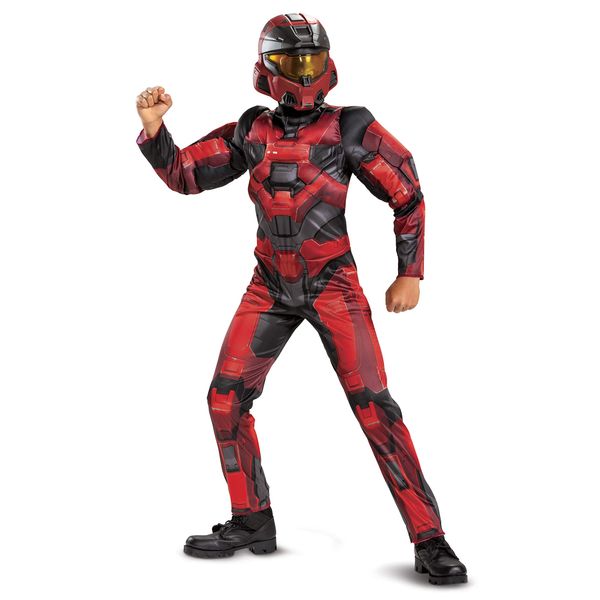 Halo Infinite Red Spartan Costume, Kids Size Video Game Inspired Character Jumpsuit, Classic Child Size Small (4-6)