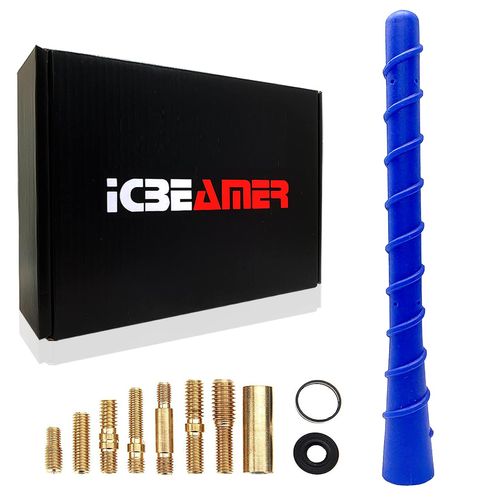 ICBEAMER 7" Blue Spiral Flexible Rubber Antenna Replacement for Trucks, Cars, SUVs - Universal Fit, Roof Exterior Metal Copper Internal Steel Coil, Car Wash Safe [Pack of 1pc]