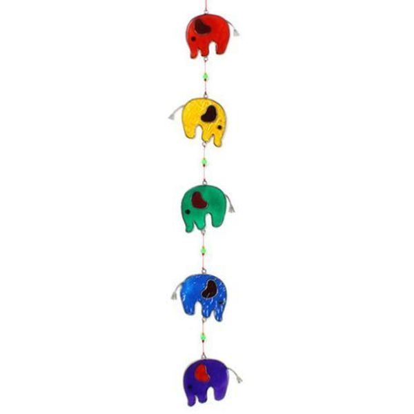 Colourful Elephant Stained Glass Sun Catcher Mobile - Beautiful Window Hanging - Home Decoration