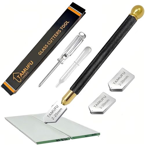 Glass Cutters Tools 2-20mm for Thick Glass Tiles Mirror Mosaic Cutting- Glass Cutting Tool with Automatic Oil Feed, Glass Cutter with Ergonomic Handle and 3 Carbide Tips
