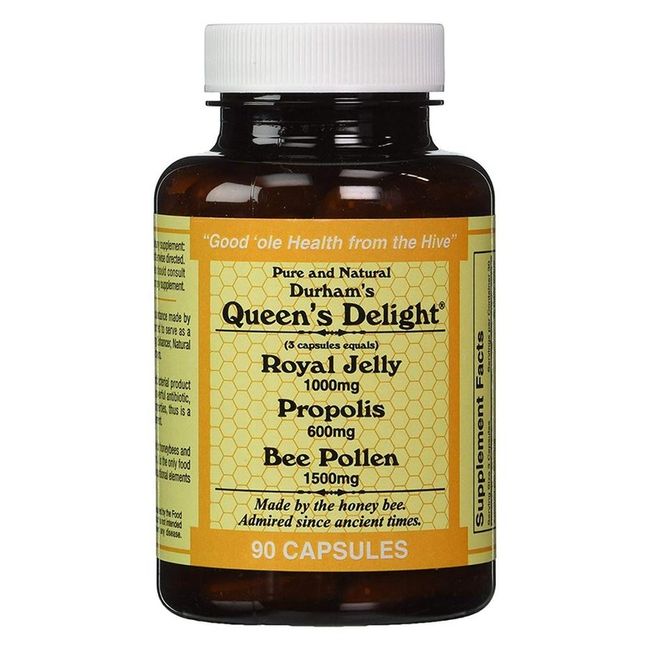 Queens Delight Royal Jelly - Propolis - Pollen 90 Capsules Durham's Bee Farm, 1 ea