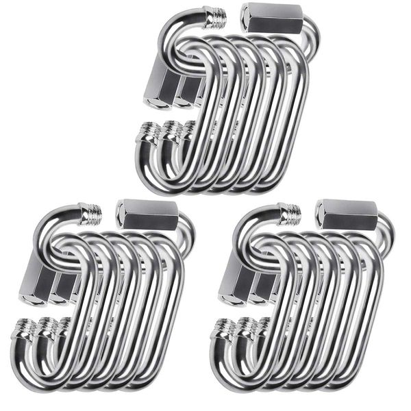 Quick Link, 304 Stainless Steel D Shape Locking Carabiner Keychain Buckle for Hiking Gym Set of 18