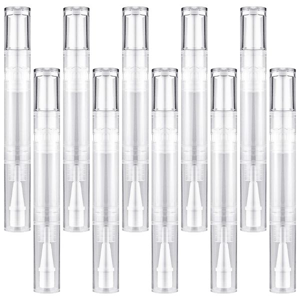 10Pack 5ML Transparent Twist Pens, Empty Nail Oil Pen Brush Cosmetic Lip Gloss Container Applicators