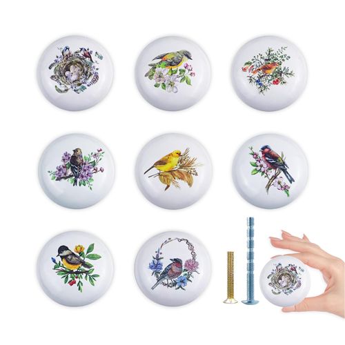 Lasyman 8Pack1.5 Ceramic Bird with Flower Wardrobe Closet Handle Pull Animal Cabinet Kitchen Furniture Dresser Drawer Pulls and Knobs