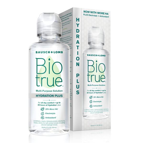 Biotrue Hydration Plus Contact Lens Solution, Multi-Purpose Solution for Soft Contact Lenses, Lens Case Included, 4 FL OZ