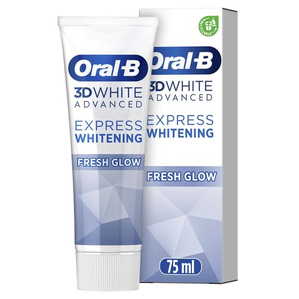 Oral-B 3D White Advanced Toothpaste, Express Whitening, Fresh Glow, 75 ml, Teeth Whitening & Teeth Stain Removal, Icy Mint Flavour