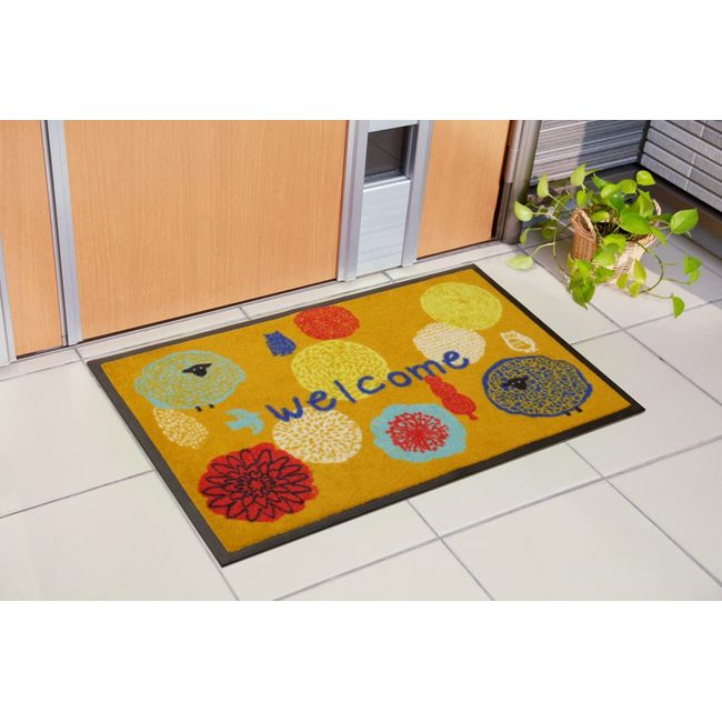 Ikehiko #2042009 Foresta Entrance Mat, Orange, Approx. 18.5 x 29.5 inches (47 x 75 cm), Flower Pattern, For Outdoor Use