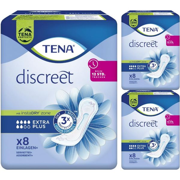 Discreet Extra Plus Einlagen Pads Damenbinden 8 STÜCK x 3 Packungen