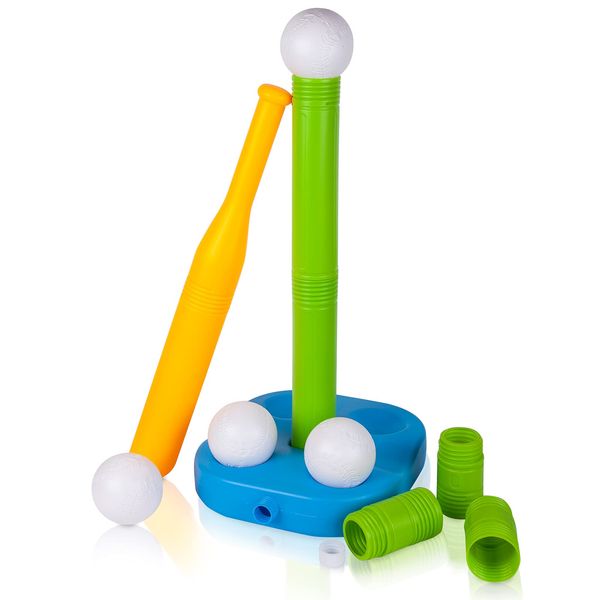 Liberry Adjustable T-Ball Set for Kids and Toddlers, Includes Kids Baseball Bat, Adjustable Height Tee Ball Stand, 4 Balls and Weighted Base, Great Sports Game Toy Gift for Boys Girls