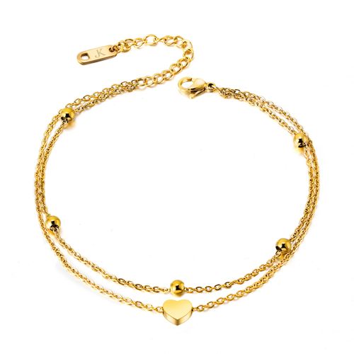 Kim Johanson Zoe Stainless Steel Women's Anklet in Silver, Gold & Rose Gold Double Row Anklet with Balls and Heart Pendant Coins Women Boho Jewellery Waterproof Adjustable Includes Jewellery Bag,