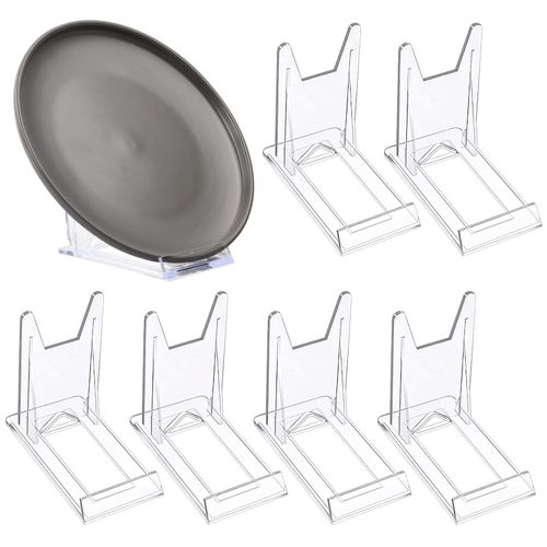 6 Pcs Acrylic Plate Stands, Clear Plastic Display Stand Easel Adjustable Sliding Plastic Stand Acrylic Plate Stands, Multifunctional Display Holder for Plates Mobile Phones Books Photos Place Cards