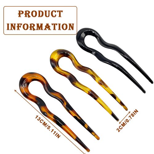 FUIPVGI Pack of 6 U-shaped hair pins, U-shaped headdress, hair pins, fork, French hair pin, hair fork, large U-shaped hair clips for women, girls (3 colours)
