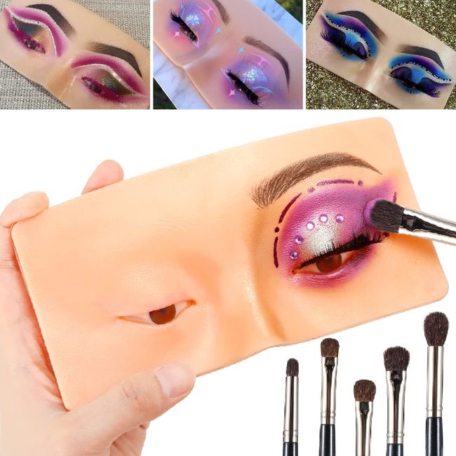 Wiederverwendbares Übungs-Make-up-Board aus Silikon, perfekte Hilfe zum Üben von Gesichts-Augen-Make-up, Silikon-Haut-Übungs-Make-up, Übungs-Make-up-Board mit Schminkpinsel Set