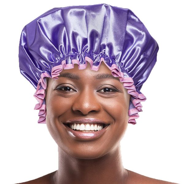 Bodylife Shower Cap Reusable Bath Cap Dual layered Waterproof Purple & Pink 27cm