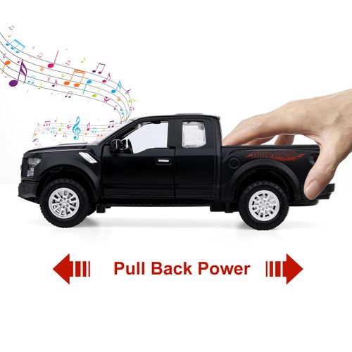 SASBSC F150 Pickup Truck Toys for Boys Age 3-8 Raptor Toy Trucks for Boy Ages 4-7 Diecast Metal Model Truck with Light and Sound Pull Back Toy Cars Gifts for 3+ Year Old Kids (Black)