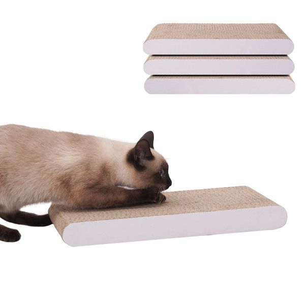 PEOPLE&PETS Cat Claw Sharpener, Cardboard Natural Material, Cat Toy, Double Sided, Durable, Simple, Medium, Pack of 3, Brown White