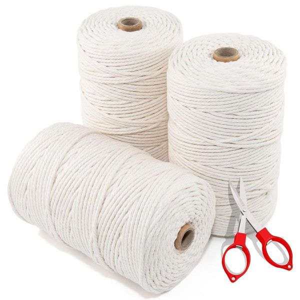 Goreson Macrame Rope String Thread Craft String 100% Natural Dyes Macrame Knitting Thread Natural Cotton String DIY Handmade Cotton Thread Diameter Approx. 3