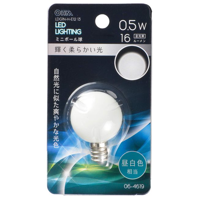 Ohm Electric LDG1N-H-E12 LED Mini Ball Sphere E12 Daylight White 13 06-4619 OHM