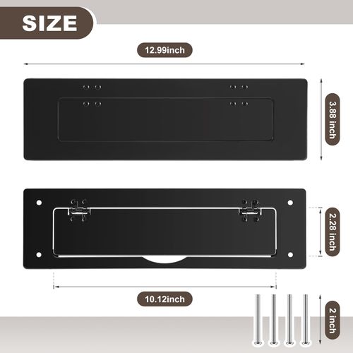 Zonon 1 Set 13" x 3. 9" Mail Slot with Double Flap for Front Door Mailbox Accessory, with Solid Stainless Steel Interior Frame, Matte Black
