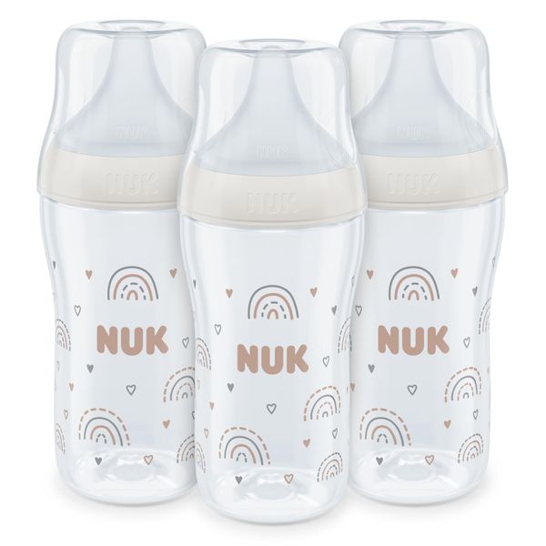 NUK Perfect Match Baby Bottles Set | 3+ Months | Adapts to Baby's Palate | Temperature Control | Anti Colic Vent | 260 ml | BPA-Free | Medium Silicone Teat | Rainbow | 3 Count