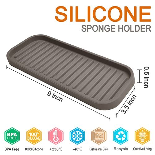 Gosmol Silicone Sponge Holder Kitchen Sink Organizer Tray Dish Caddy Soap Dispenser, Scrubber Spoon Holder,Dishwashing Accessories 2 Pack (Brown)