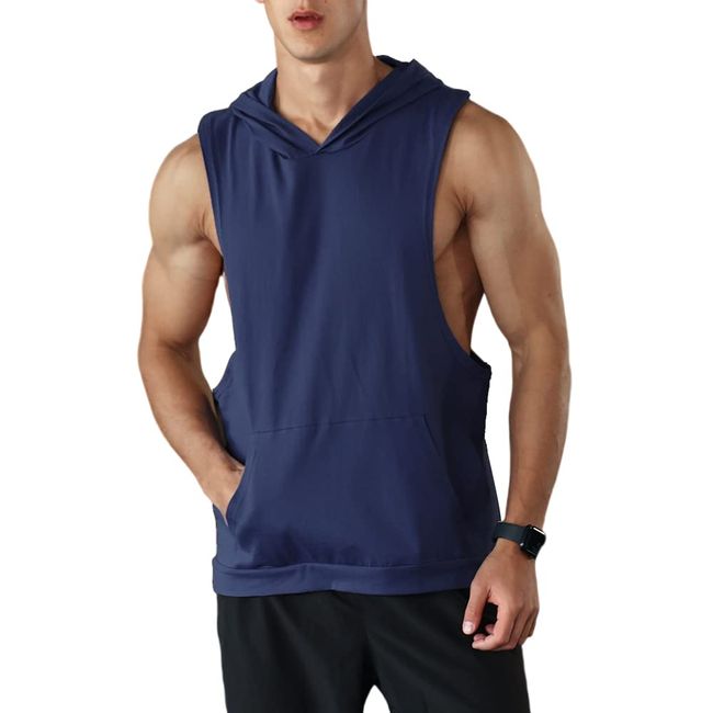 Rane Sports Herren Workout Ärmellose Tank Tops mit Kapuze Athletisches Sport Fitness Hoodie Muskelshirt für Gym Training Navy blau M