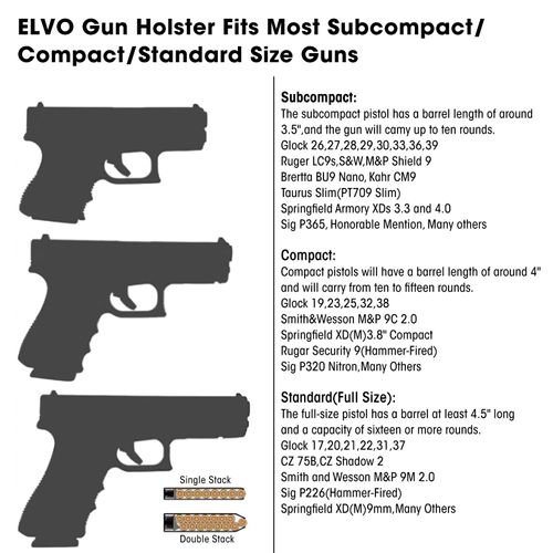 ELVO 2 Pack Universal IWB Gun Holster for Concealed Carry, Inside The Waistband Pistols Holsters, Fits All Firearms S&W M&P Shield 9/40 Taurus PT111 G2 Sig Sauer P320 Glock 17 19 26 27 42 43, Right