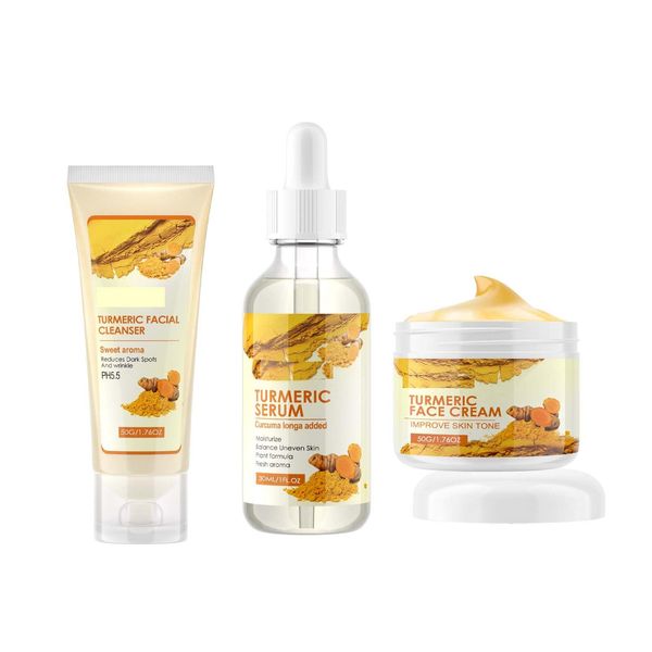 Turmeric Skin care set, 3pcs Skin care, Face Cleanser & Face Serum & Face Cream