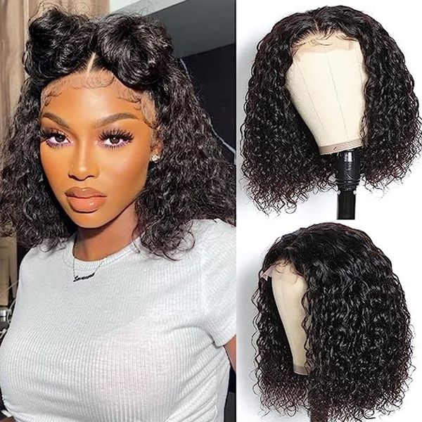 Venice Hair 13x6 Lace Front Human Hair Wigs for Black Women Virgin Curly Human Hair Wigs Short Lace Frontal Wig Pre Plucked with Baby Hair (12inch, 150% density)