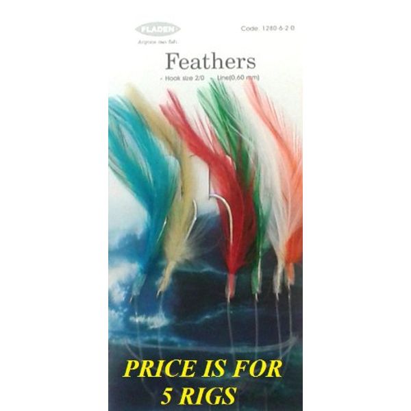 5 Packs of Classic Cod / Mackerel Feathers, Assorted Colours to 2/0 Hook
