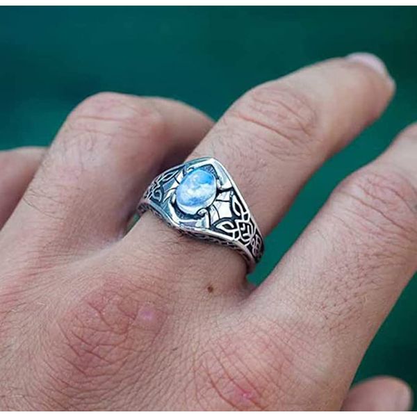 Cutesmile Vintage Pattern Silver Ring Oval Cut Moonstone Silver Ring (8)