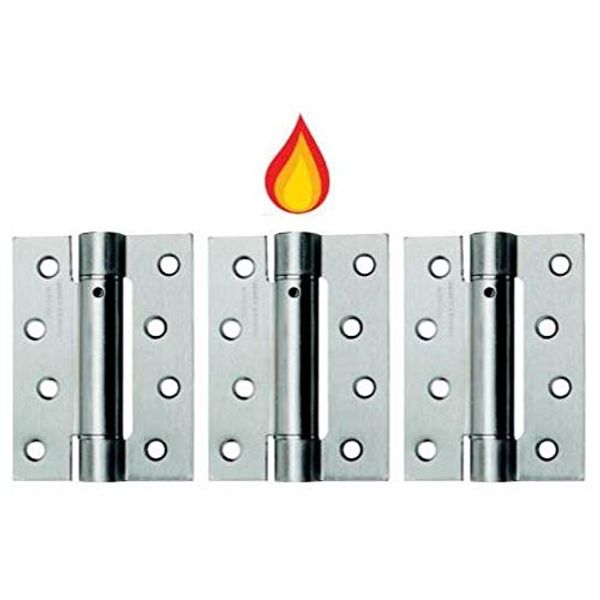 Excel 3 x Fire Door Hinges Single Action Residential Adjustable Self Closing Spring - Satin Chrome Plated