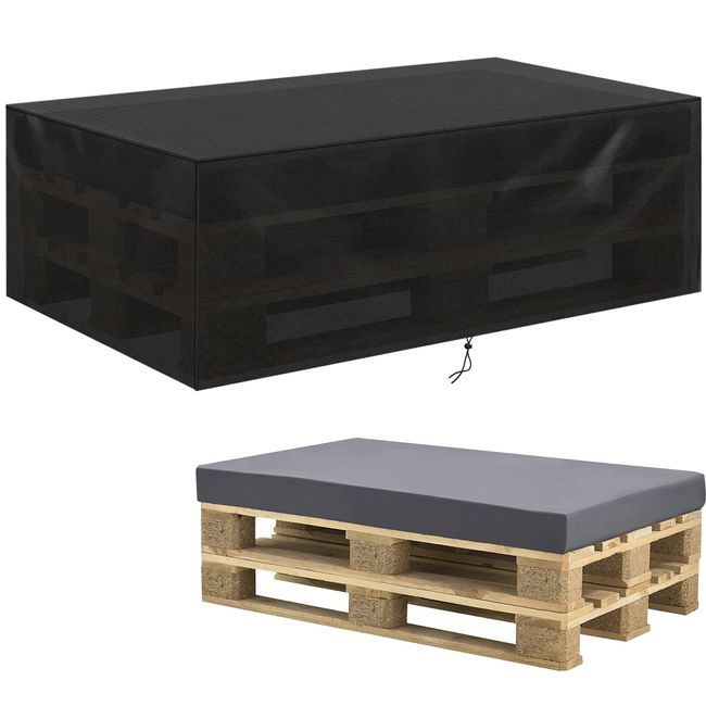 Palettenbank Abdeckung,Abdeckhauben für paletten Sofa,Palettenbank Schutzhülle,420D Oxford Gewebe,Wasserdicht, Winddicht, UV-Beständiges 130 * 90 * 40cm-Schwarz