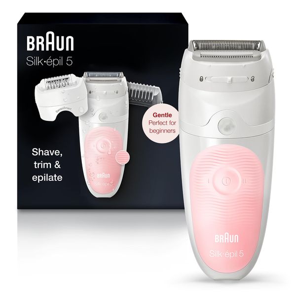 Braun Epilator Silk-épil 5 5-620, Hair Removal Device, Epilator for Women, Shaver & Trimmer, Cordless, Rechargeable, Wet & Dry , 6 Piece Set