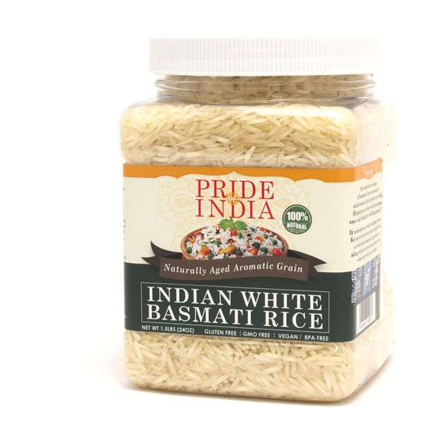 Pride Of India - Extra Long Indian Basmati Rice - Naturally Aged Aromatic Grain, 1.5 Pound Jar