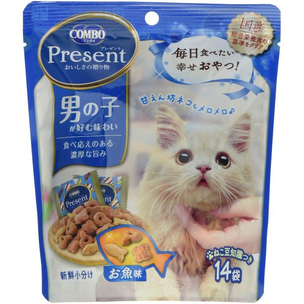 Combo Cat Treats Present, Cat, Snacks, Boys, Japanese Produce, Small Packing, Fish, Blue, 1.5 oz (42 g) x 3 Packs (Bulk Purchase)