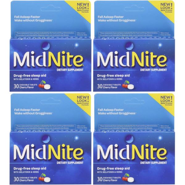 MidNite Sleep Aid For Occasional Sleeplessness, 30 Chewable Cherry Tablets Each (Value Pack of 4)