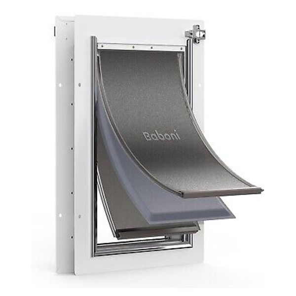 Baboni Pet Door for Wall, Size: Medium White Telescopic Mount With Safety Door